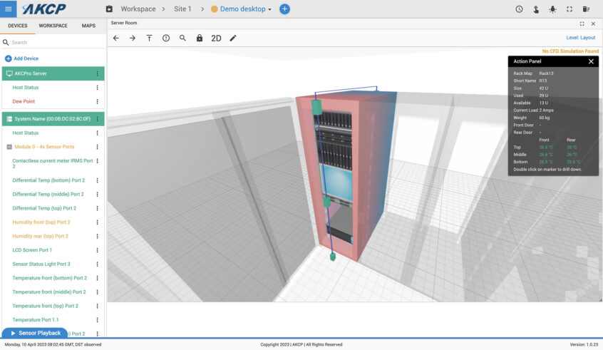 3D visualization of assets in a rack